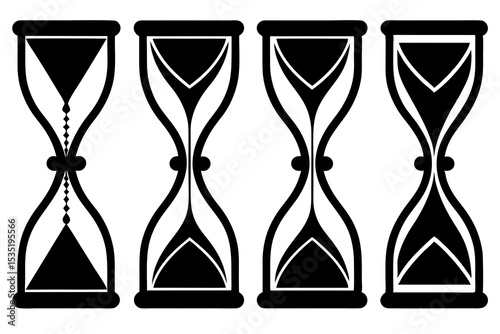 set of Hourglass vector silhouette illustration isolated on white background