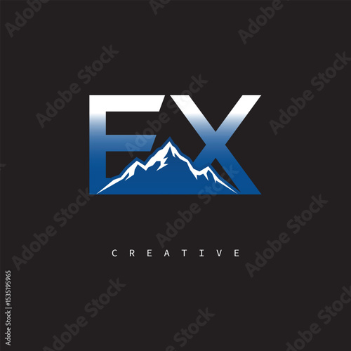 EX Creative Mountain Logo – Bold Gradient Letter mark Branding Design for Business & Outdoor Brands