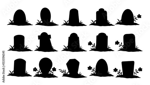 Set of grave tomb silhouette vector design big pack of illustration
