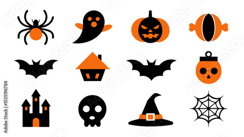 set of halloween icon vector on tranparent background