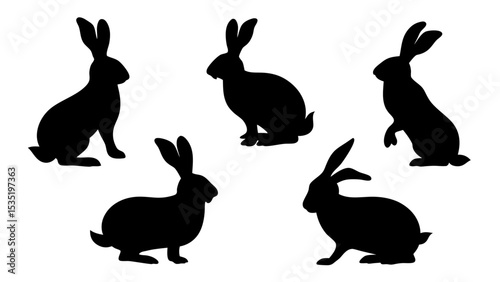 set of rabbits silhouette vector on tranparent background
