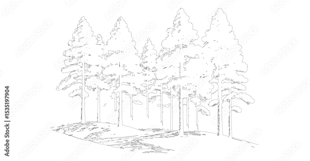Obraz premium treeline, drawing, art, elevation, cad, vignetting, architecture, outline, tree branch, vector, bush, plan, side, forest, illustration, oak, maple, view, environment, garden, abstract, architectural, 