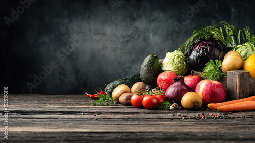 Fresh vegetables on rustic wooden surface for Sustainable Gastronomy Day