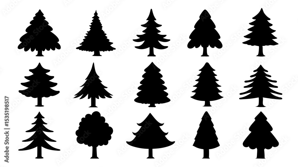 Obraz premium set of xmas tree silhouette vector on tranparent background