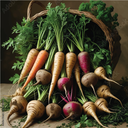 Fresh organic vegetables like vibrant tomatoes, crisp lettuce, and colorful peppers on a rustic wooden market table
