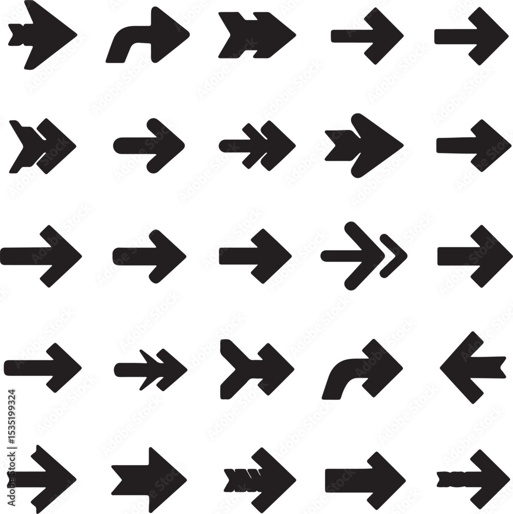 Black vector arrow icons set for web design, symbol, and direction Black vector arrow icons set for web design, symbol, and direction