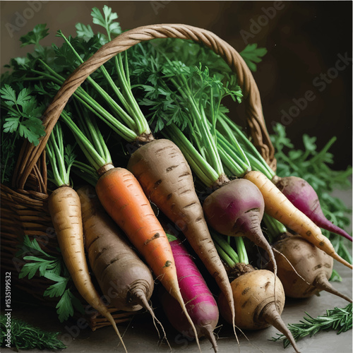 Fresh organic carrots and potatoes, a healthy market harvest