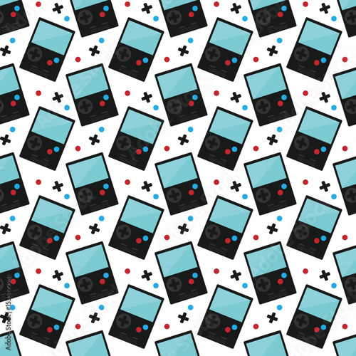 Seamless gamepad pattern with gaming controller. Retro game boy console joystick