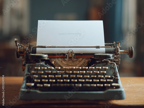 A vintage typewriter with a half-finished letter on crisp white paper, nostalgic mood