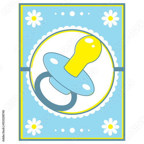Greeting card for a newborn with a picture of a pacifier, papercut style