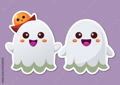 Halloween Ghos stickers. Halloween ghost with word - boo. Halloween stickers printable vector illustration 