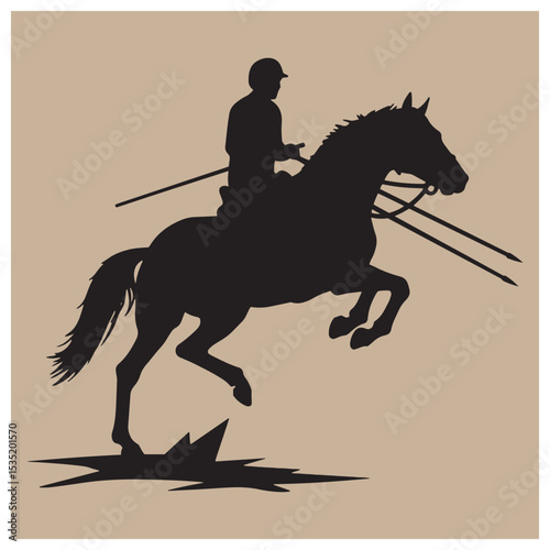 Silhouette of a horse and rider in a competitive equestrian jumping event