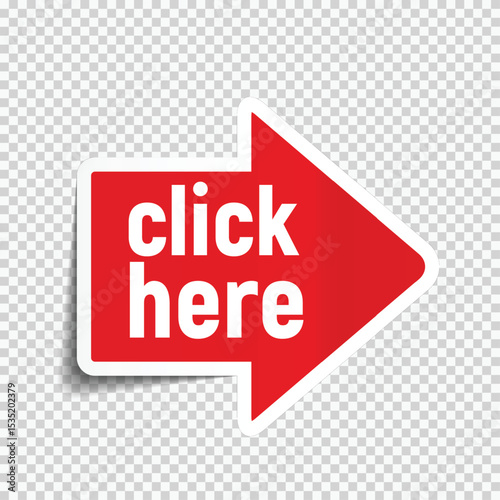 Sticky Office Paper Sheets Notes, Arrow Click Here Sign with Shadow Isolated on Transparent Background Vector Illustratio.eps