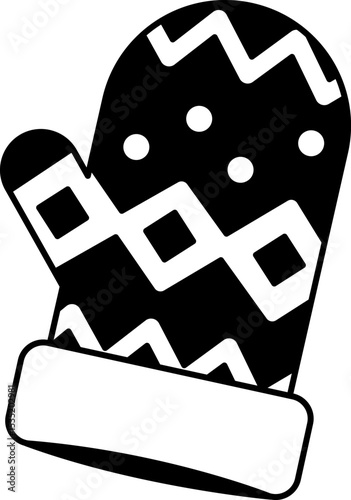black and white illustration of a christmas pattern mitten