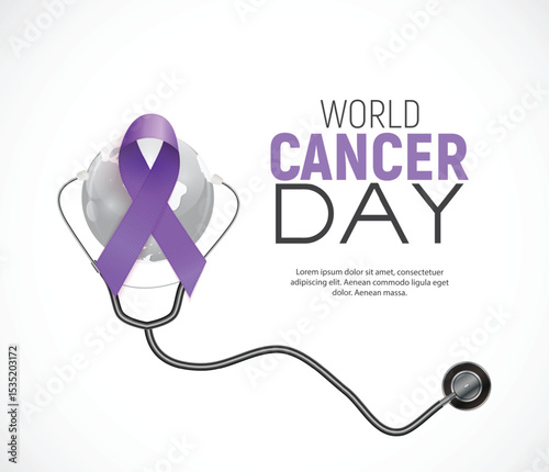 World Cancer Day concept with Lavender Ribbon. Vector illustration..eps