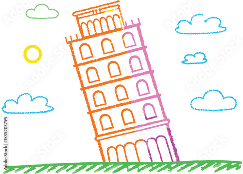 A vibrant cartoon vector illustration of a fantasy castle in the sky, a whimsical building design for a dream city landscape under a summer sun