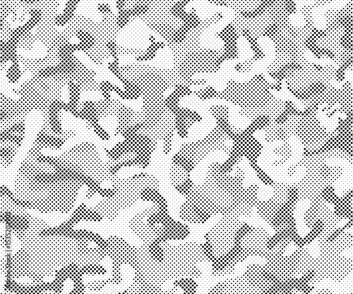 Abstract halftone seamless camouflage pattern. Repeating digital dotted hexagonal camo military texture background. Abstract modern fabric textile ornament. Vector illustration.