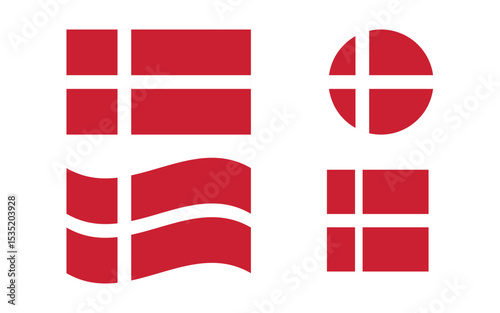Flag icons of Denmark. Denmark Official National Flag. Flat Digital Vector Illustration of  Denmark Flag and National Emblem. Rectangular  Denmark Flag Icon – Standard Size and Colors.