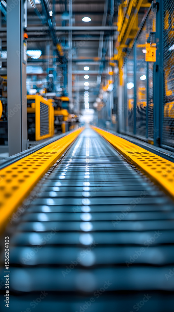 Fototapeta premium Industrial Conveyor Belt in a Factory Setting