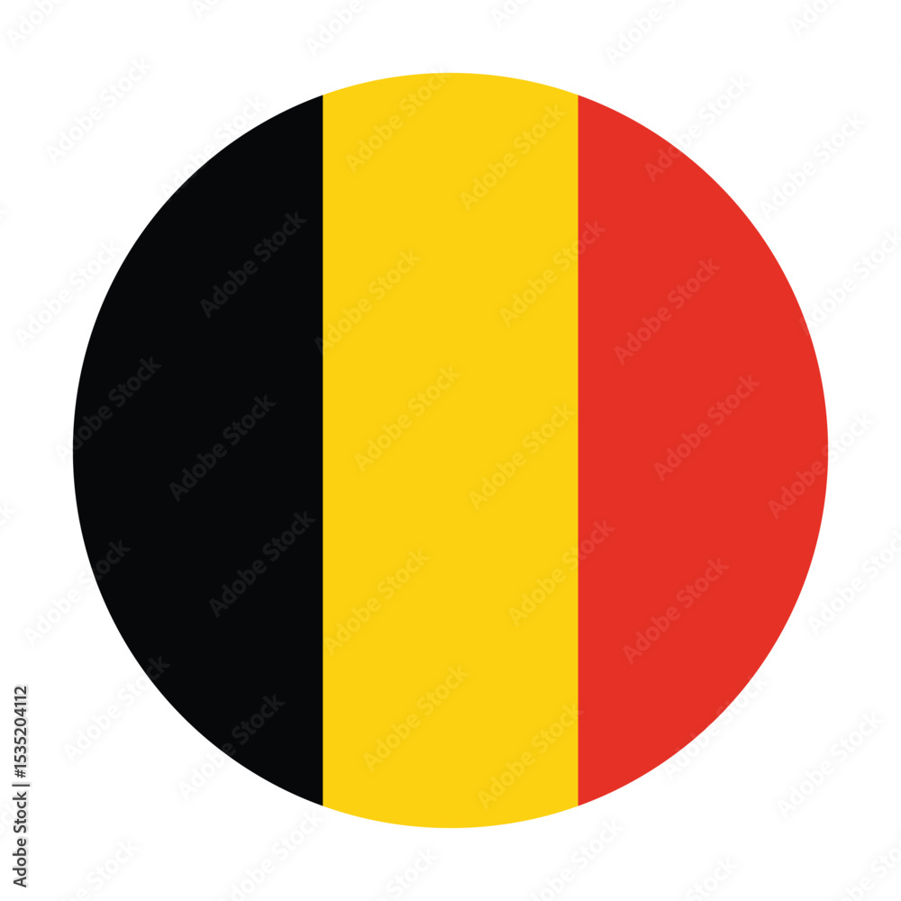 Fototapeta premium Round Belgium Flag Icon – Belgium Flag Circular Vector Badge with Standard Colors and National Symbol. Circle Flag Icon of Belgium. 