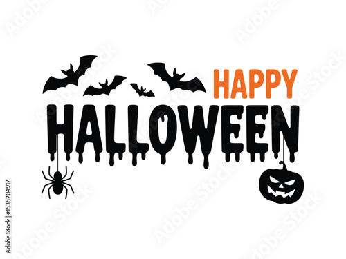 Halloween Party Vector Design: Pumpkin, Witch, Spiders and Bats