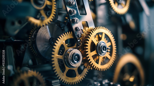 Mechanical Gears in Motion: Close-Up of Industrial Machinery