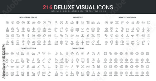 Engineering, labor day in construction industry, safety equipment of worker, new technology line icon set. Types of machine gears and industrial sprocket thin black outline symbols vector illustration
