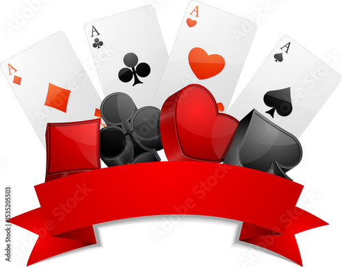 Four playing cards, four aces , four suits of playing cards