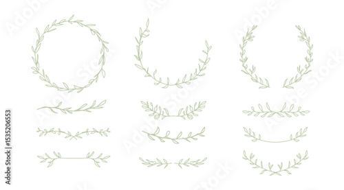 pastel vine decoration concept,botanical set hand draw styles clipart Set 7. Design for floral ornament cards, wedding style, Frames, borders, wreaths, leaves, cute, illustration, logo, woody vine