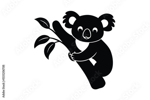 Cartoon koala hugging a tree branch vector art illustration