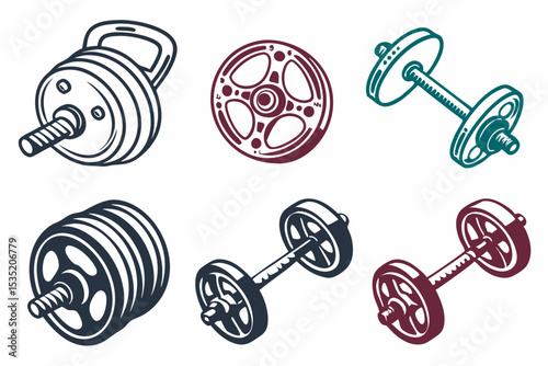 set of Weight barbell vector silhouette illustration isolated on white background