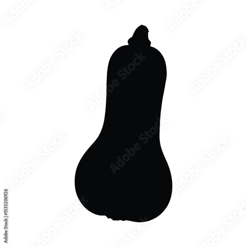 Simple black silhouette of butternut squash isolated on white background for design projects