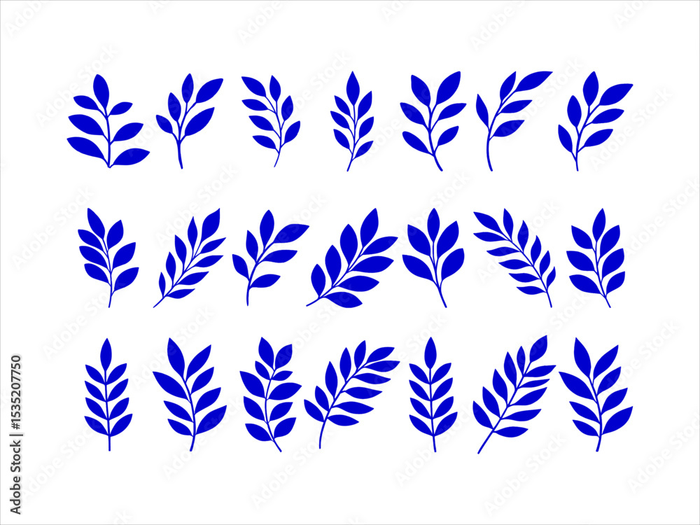 Obraz premium Comprehensive silhouette collection of tropical leaves ideal for graphic design, nature themes, and summer concept visuals with clean black leaf illustrations.