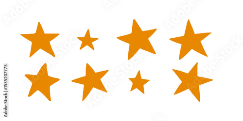 Vintage hand-drawn black star shapes with cracks and stains featuring distressed textures and retro design. Ideal for graphic elements, overlays, and nostalgic visual projects.