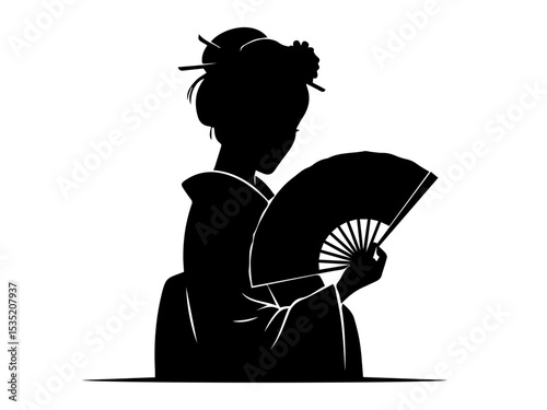 silhouette of a japanese geisha woman with fan