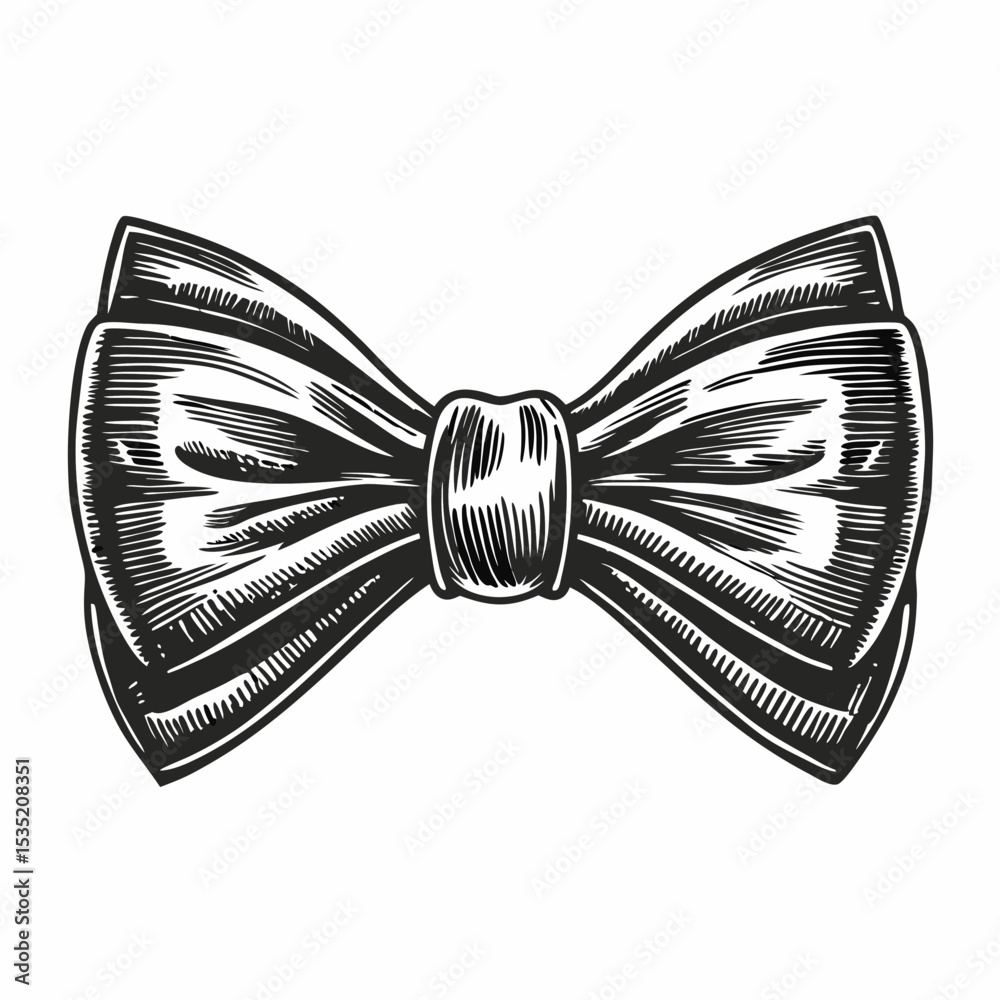 Classic bow tie illustration. Elegant black and white bow tie design.  Stylish bow tie perfect for barbershop branding and logo design.