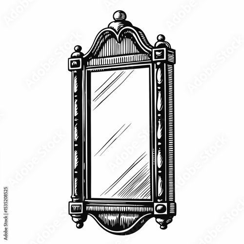Large wall mounted mirror with ornate frame.  Elegant large mirror design perfect for bathroom vanity or dressing room. This antique style large mirror is ideal for barber shop decor and branding.