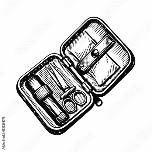 Small grooming kit travel case with scissors, tweezers, and balm. Compact travel grooming kit perfect for stylish gentlemen.