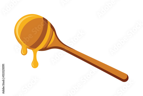 Golden Honey Dripping from Wooden Spoon Sweetness and Nature's Nectar