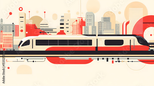 Modern Train Passing Through a Futuristic Cityscape