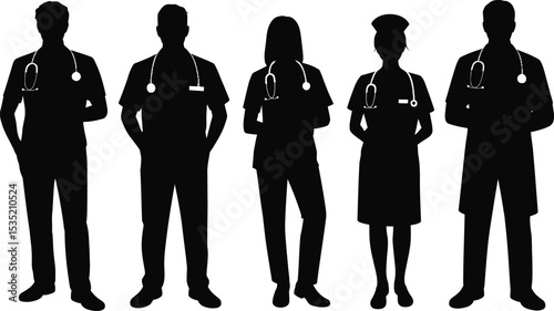 Group of medical professionals doctor nurse team in silhouette standing together