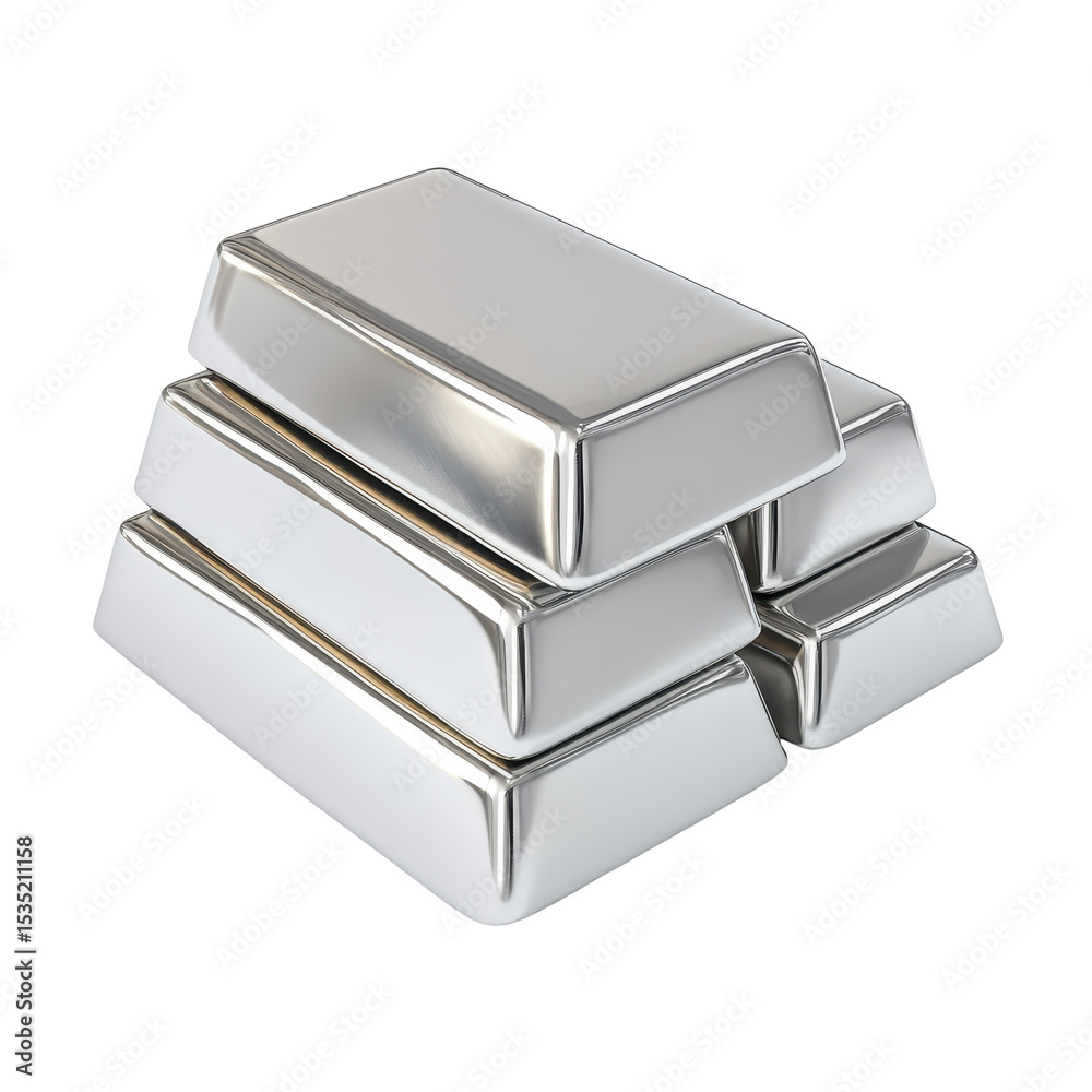 five silver, Five shiny silver coins lined up on a dark table, isolated on transparent background