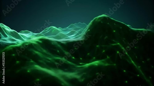 Dynamic abstract green waves textures with particles creating a seamless motion design