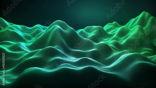 Abstract green waves with flowing light texture create a smooth, colorful, artistic background design