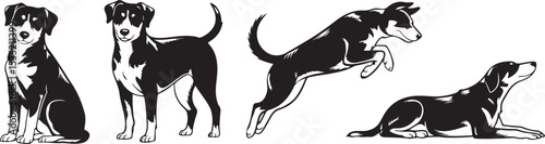 Mixed Breed Dog Pose Set Pet Art Minimalist Jump Design Diverse Canine Illustration