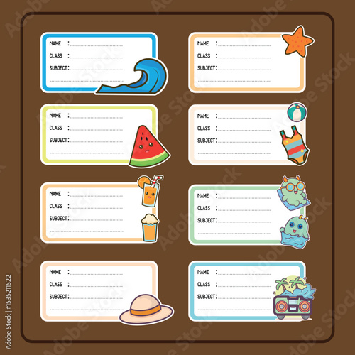 Colorful Beach Themed Student Labels for School Supplies. Notebook Labels.