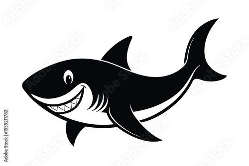 Friendly shark in cartoon sea theme vector art illustration
