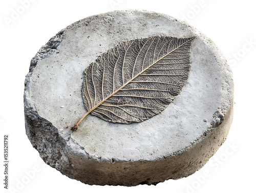 Wallpaper Mural Concrete leaf imprint in round stone. Torontodigital.ca