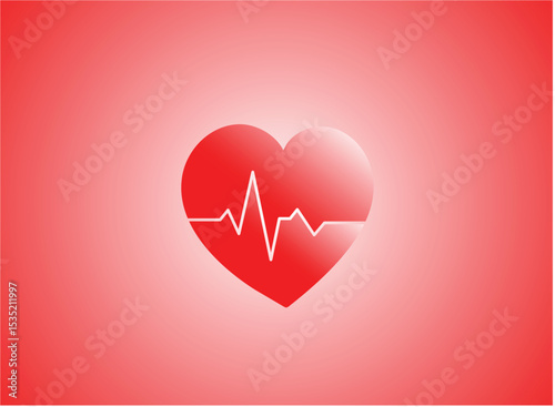 Red love with heart rate in it, with gradient background