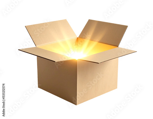 Open Cardboard Box with Glowing Light